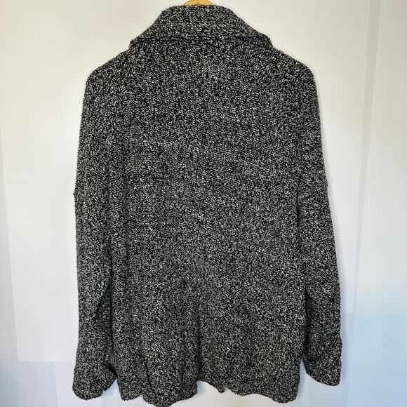 Free People Slouchy Moto Black White Jacket Shacket Wool Blend Oversized Medium - Picture 7 of 8